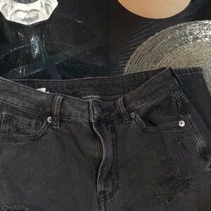 Black Distressed Denim Shorts